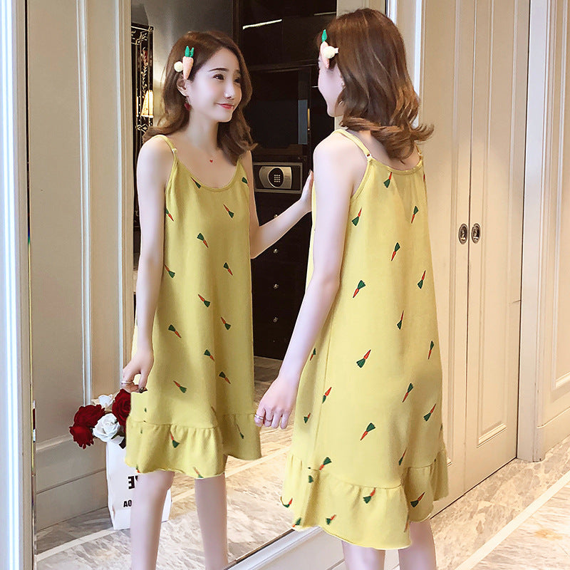 Women's Loose Fashion Print Suspenders Nightgown - Dana Fashion
