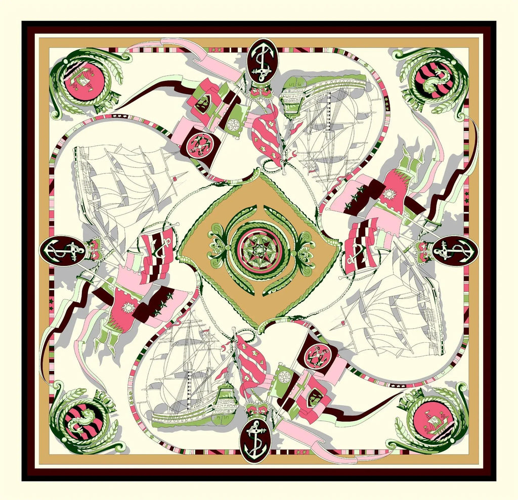 Sailing Print Emulation Silk Scarf Fashion Shawl - DanaFashionstore