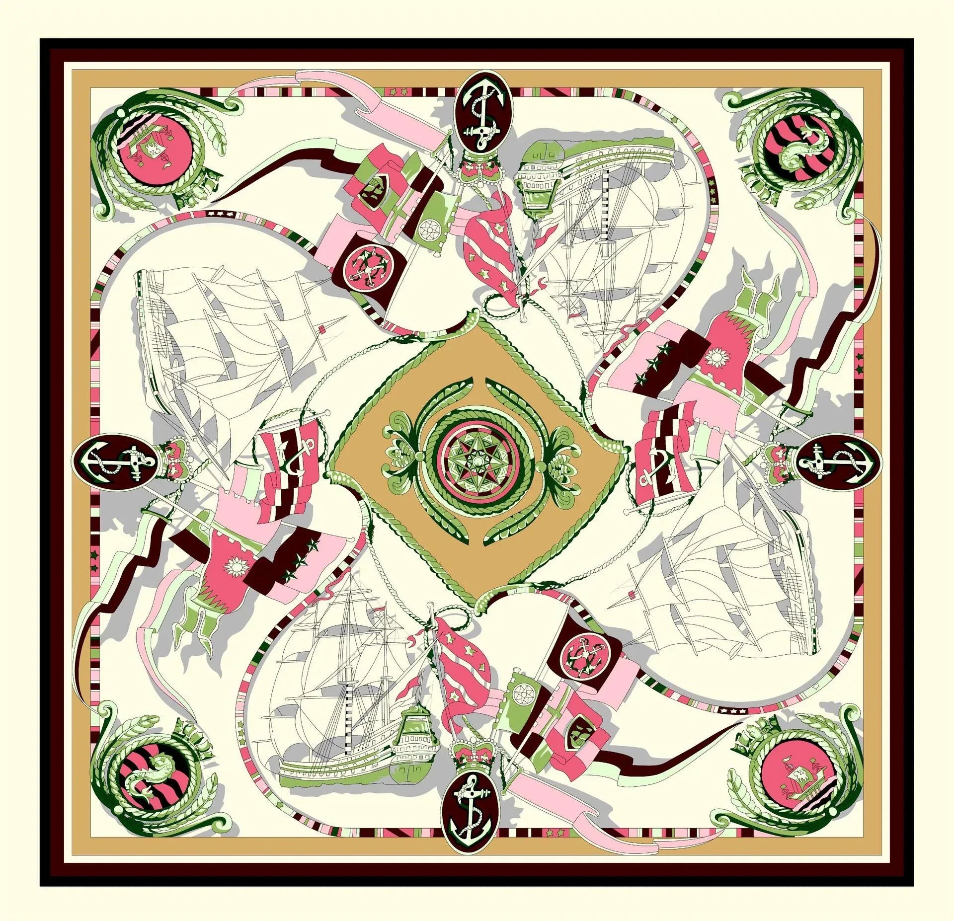 Sailing Print Emulation Silk Scarf Fashion Shawl - DanaFashionstore