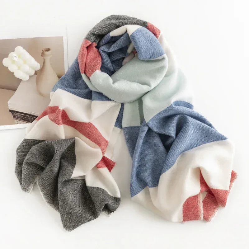Herringbone Pattern Monochrome Artificial Cashmere Scarf Women's Simple Casual Style Tassel Warm Shawl - DanaFashionstore