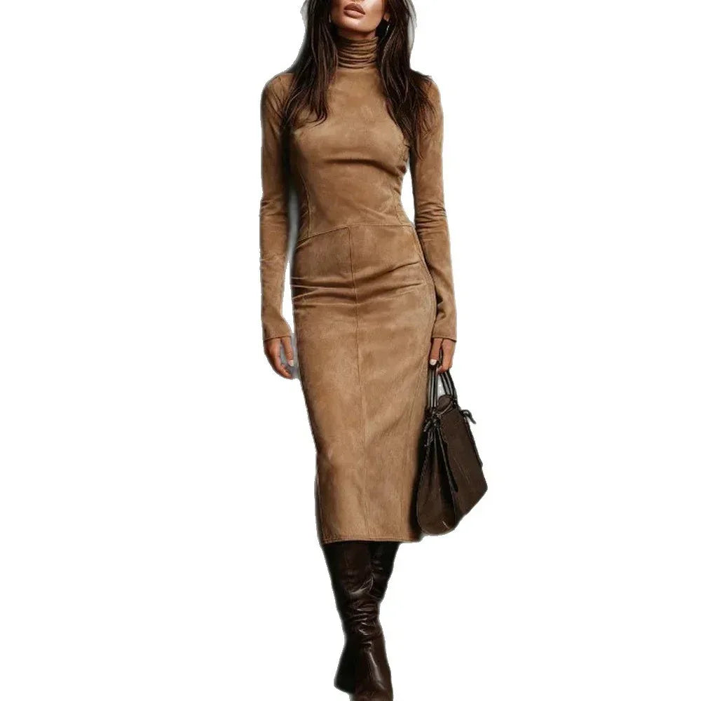 Turtleneck Long-sleeved Dress Fashion Sexy Slim-fitting Bodycon Long Dresses Women's Clothing - DanaFashionstore