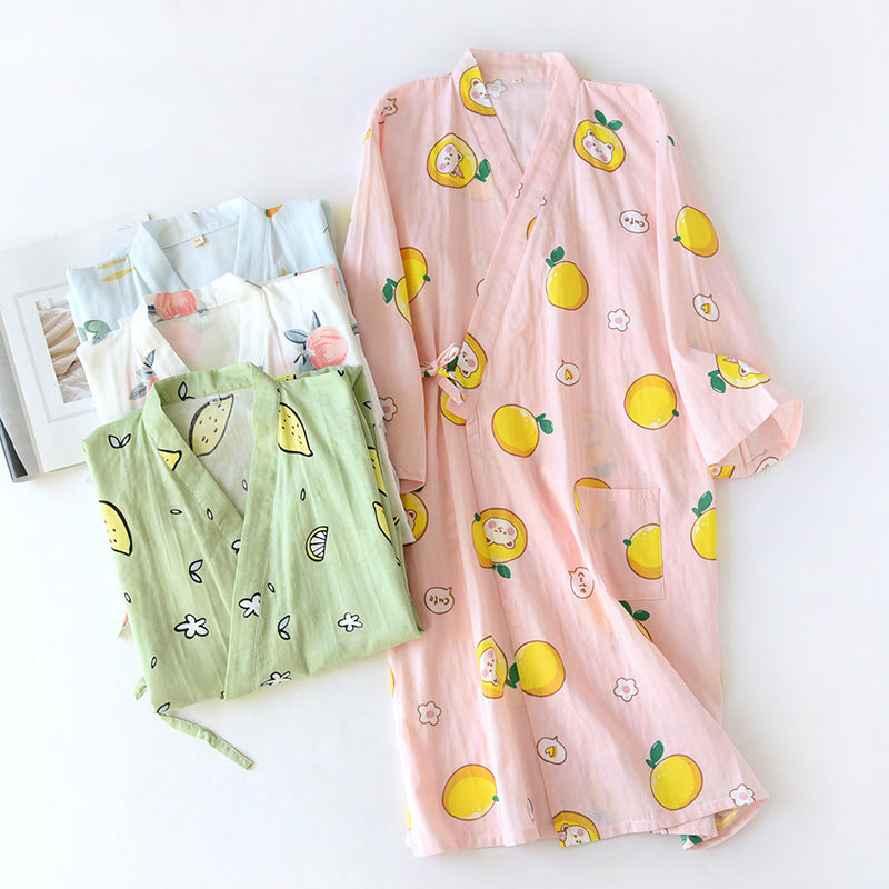 Women Bathrobe Nightdress Long Sleeve Nightgown Cotton Gauze - Dana Fashion