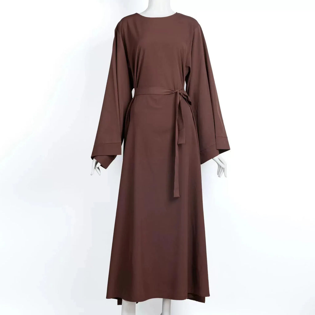 Solid Color Plus Size Lace-up Muslim Dress - Elegant Modest Fashion - DanaFashionstore