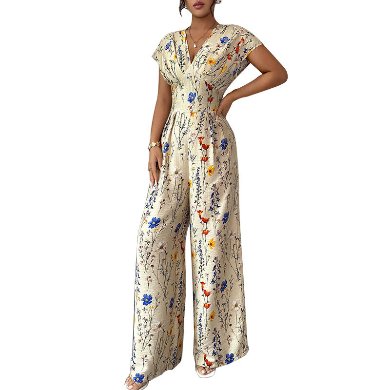 Autumn Short-sleeved Waist-cinching Wide-leg Pants