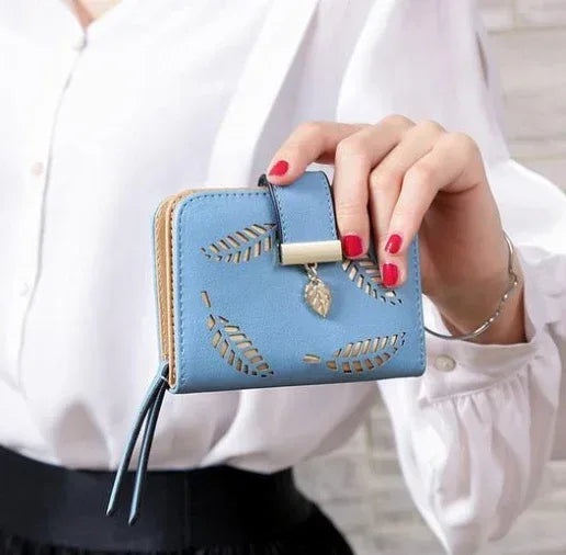 New Korean Women's Wallet Short Hollow Clutch Bag Leaf Zipper Buckle Bills Card Pack - DanaFashionstore