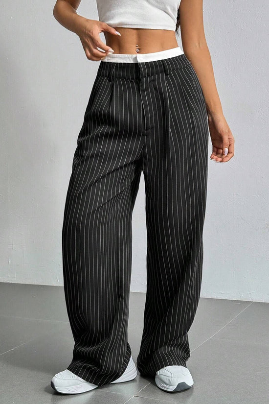 Stripe Printed Trousers Fashion High Waist Straight Leg Pants With Pocket Zipper Casual Suit Pants For Women