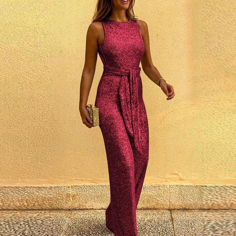 Sleeveless Sequined Silver Jumpsuit 2026 - Glamorous Party Jumpsuit - DanaFashionstore