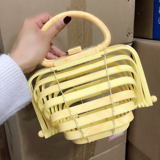 Acrylic bamboo basket hollow handbag foldable shell bag