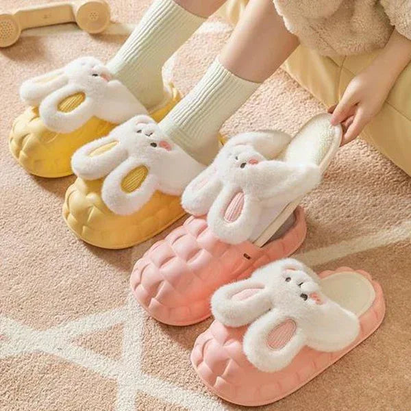 Cute Rabbit Shoes Winter Fuzzy Slippers Women Detachable Washable House Shoes - DanaFashionstore