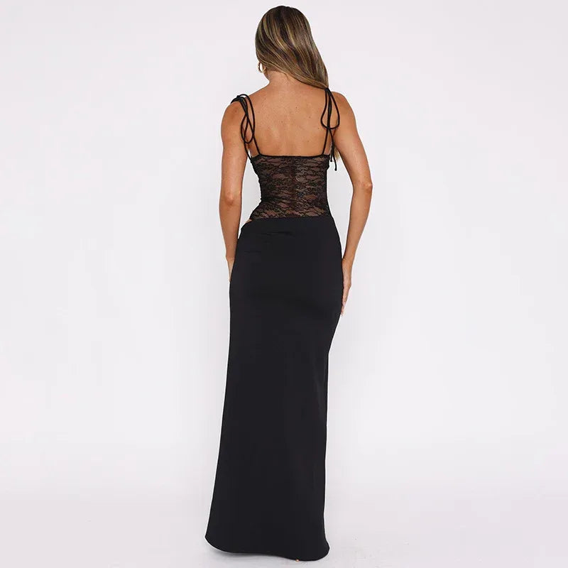 Y2K Lace Suspender Dress Fashion Sexy Lace Long Dresses Party Evening Club Beach Clothing For Women - DanaFashionstore