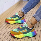 Women's Fashion Thick Bottom Colorful Front Lace-up Sneakers - DanaFashionstore