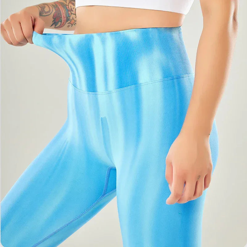 New Tie Dye Aurora Print Sports Pants Seamless High Waisted Fitness Yoga Pants For Women Gym Running Sweatpants Trousers - DanaFashionstore