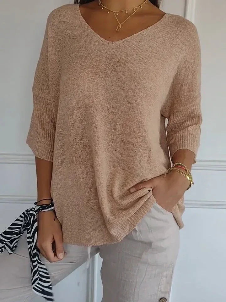 Solid Long Sleeve Sweater Slimming V-neckline Knitwear Women's Bottoming Shirt - DanaFashionstore