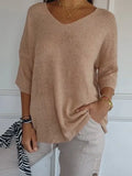 Solid Long Sleeve Sweater Slimming V-neckline Knitwear Women's Bottoming Shirt - DanaFashionstore