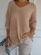 Solid Long Sleeve Sweater Slimming V-neckline Knitwear Women's Bottoming Shirt - DanaFashionstore