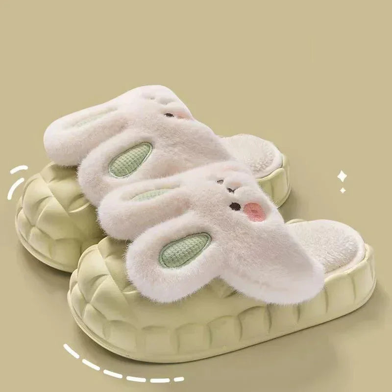 Cute Rabbit Shoes Winter Fuzzy Slippers Women Detachable Washable House Shoes - DanaFashionstore