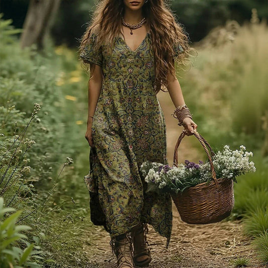 All Match Bohemian V-neck Dress - Dana Fashion