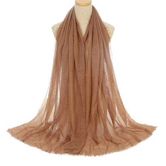 Pleated Viscose Yarn Monochrome Scarf Natural Wrinkled Cotton And Linen Burrs