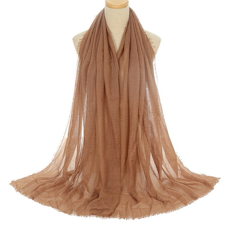 Pleated Viscose Yarn Monochrome Scarf Natural Wrinkled Cotton And Linen Burrs