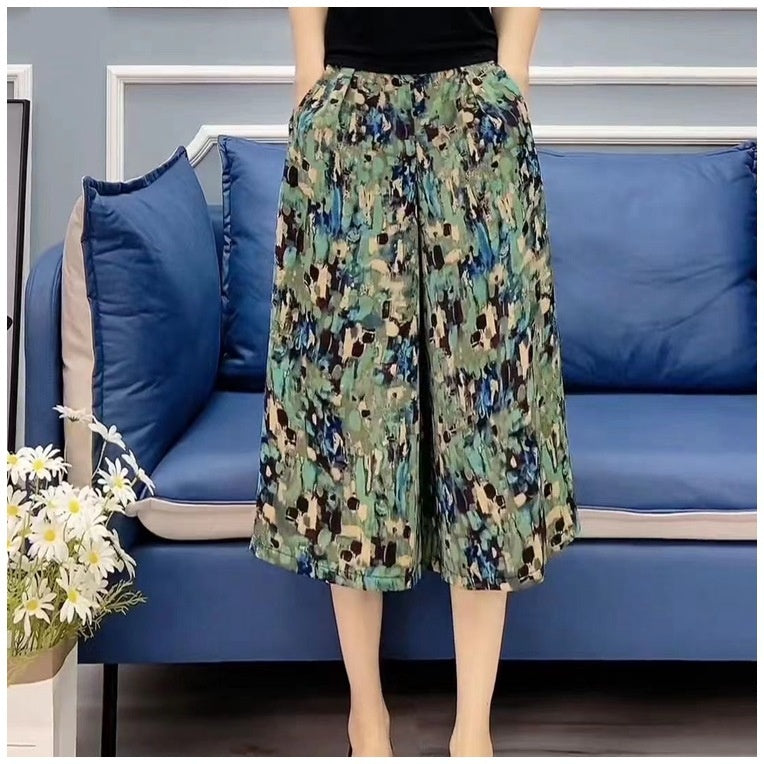 Slim And Casual High Waisted Printed Wide Leg Capris