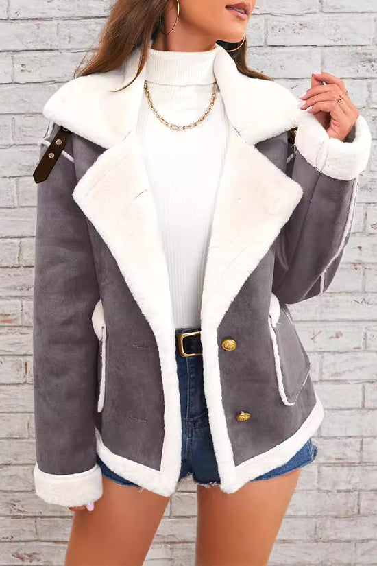 Fashion Polo Collar Plush Jacket Winter Warm Casual Jacket