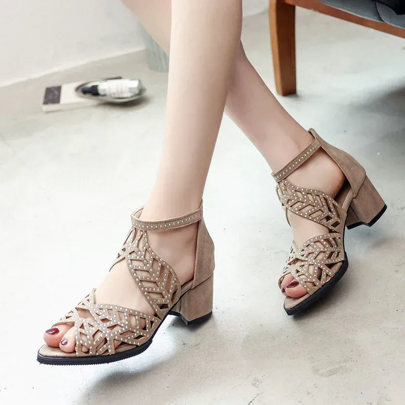 New Style Sandals Women's Large Size Back Zipper Thick Heel - DanaFashionstore