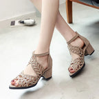 New Style Sandals Women's Large Size Back Zipper Thick Heel - DanaFashionstore