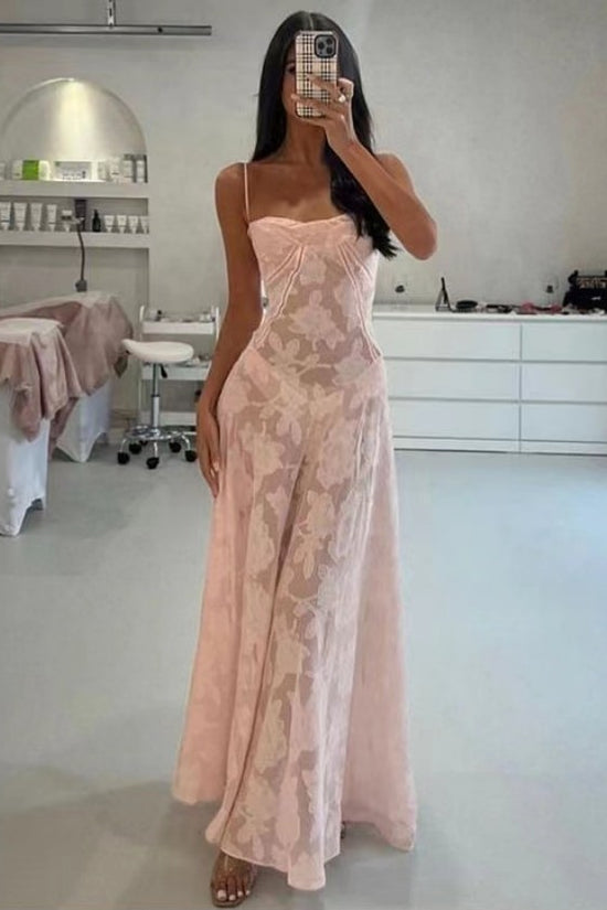 Sexy Flowers Lace Suspender Dress Summer Fashion Slim Back Lace-up Long Dresses Party Evening Club Clothing For Women