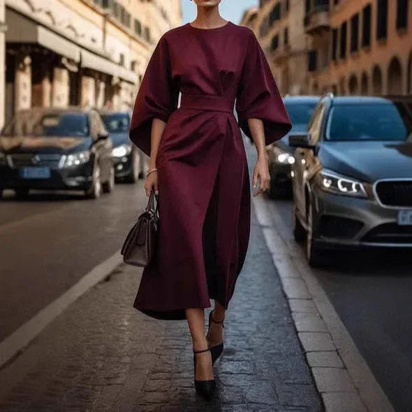 Loose Batwing Sleeve Dress Fashion Waist-tighted Solid Color Elegant Dresses For Women Clothing - DanaFashionstore