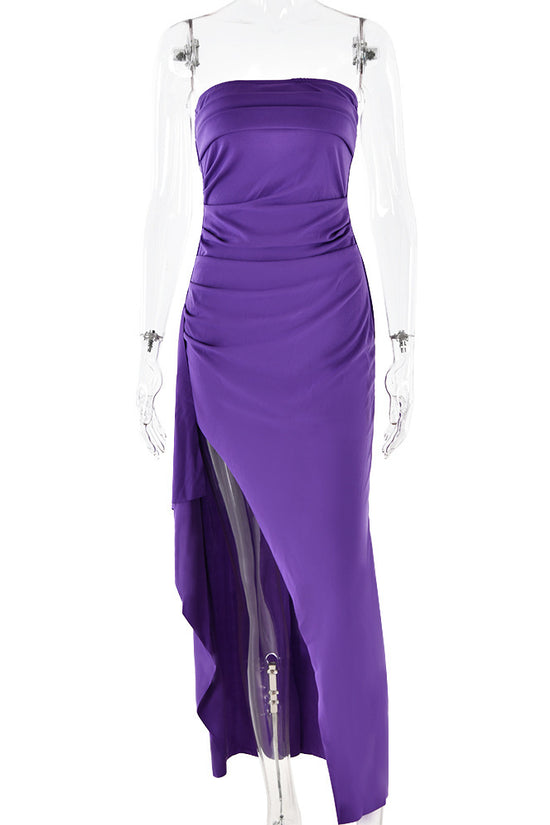 Evening Gown Women's One Neck Strapless Dress Fashionable And Sexy Backless High Slit Long Dress