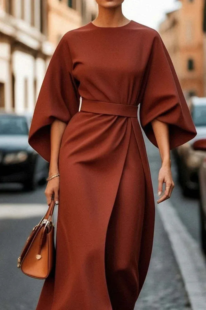 Loose Batwing Sleeve Dress Fashion Waist-tighted Solid Color Elegant Dresses For Women Clothing - DanaFashionstore