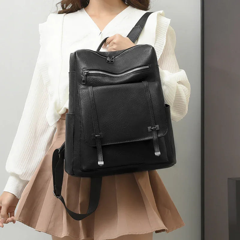 Retro Large Capacity Contrast Color Women's Pu Backpack - DanaFashionstore