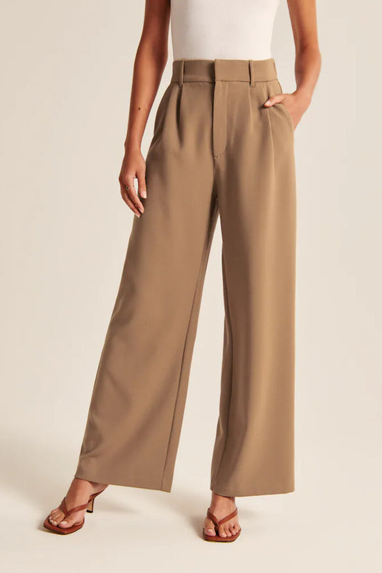 High Waist Straight Trousers With Pockets Wide Leg Casual Pants For Women