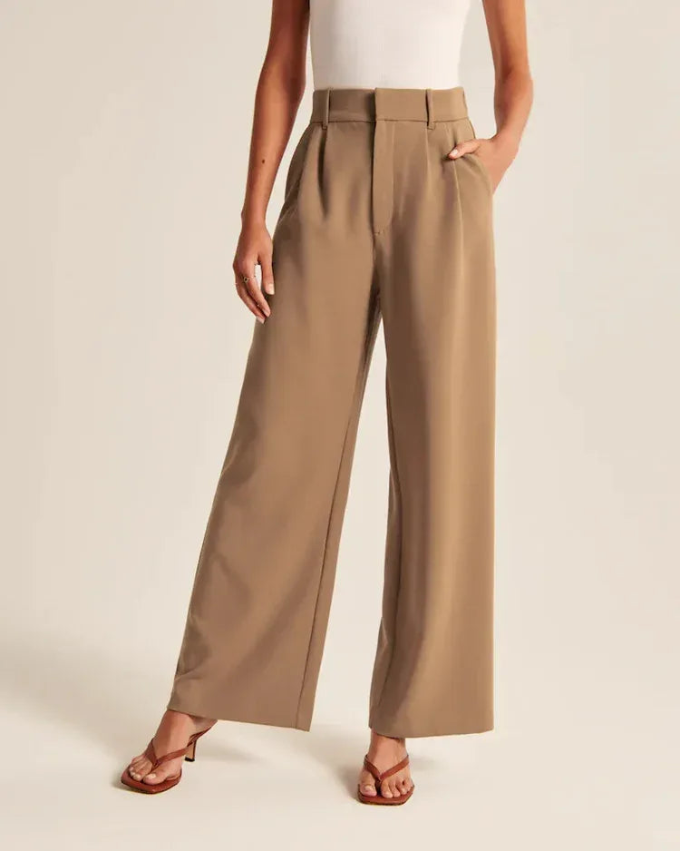 High Waist Straight Trousers With Pockets Wide Leg Casual Pants For Women - DanaFashionstore