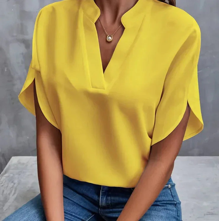 Summer Short-sleeved Chiffon Shirt New V-neck Shirt Women's Casual Versatile Clothing - DanaFashionstore