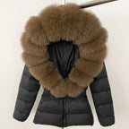 Short Slim Fit Fur Down Jacket 2026 - Women's Waist-Tight Winter Coat - DanaFashionstore