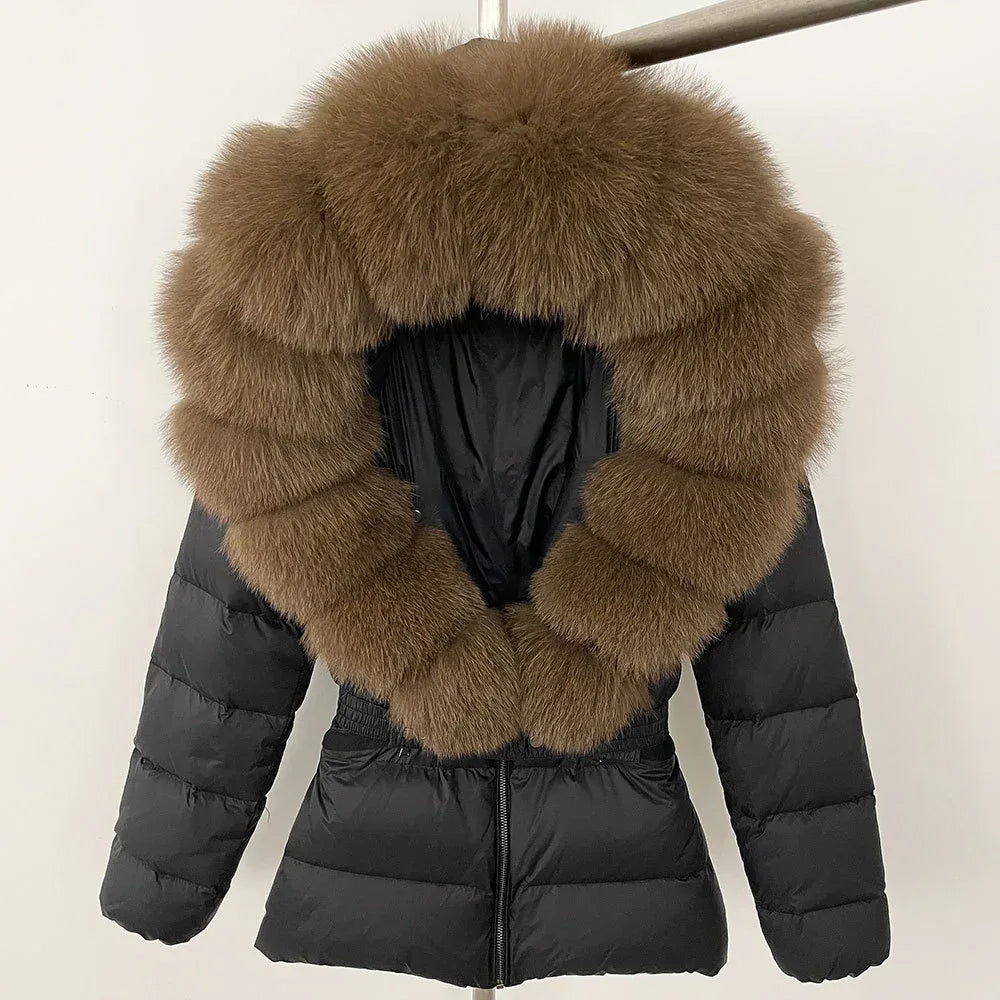 Short Slim Fit Fur Down Jacket 2026 - Women's Waist-Tight Winter Coat - DanaFashionstore