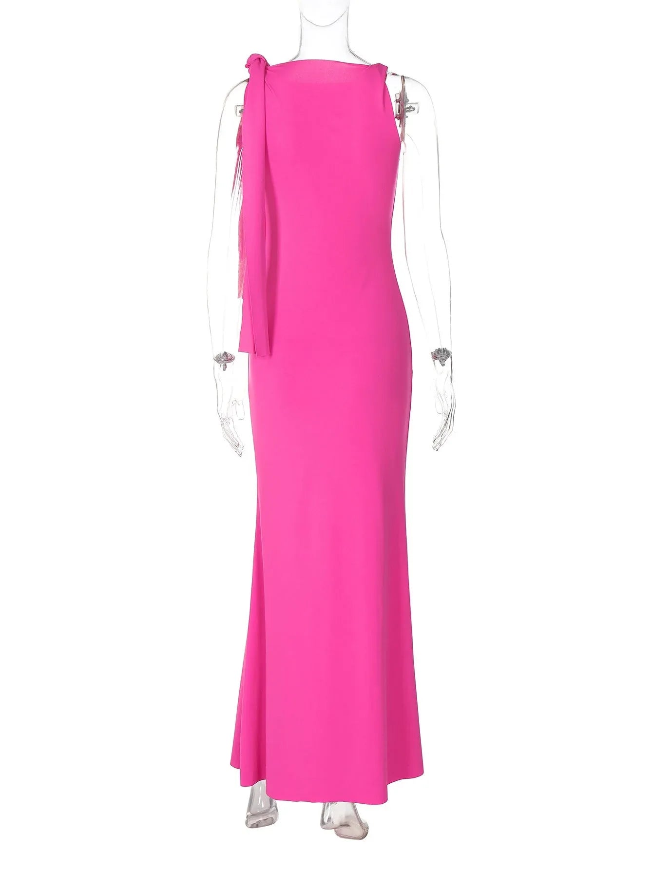 One-shoulder Ribbon Long Dress Ins Fashion Slim Sleeveless Dresses For Evening Party Club Clothing Women - DanaFashionstore