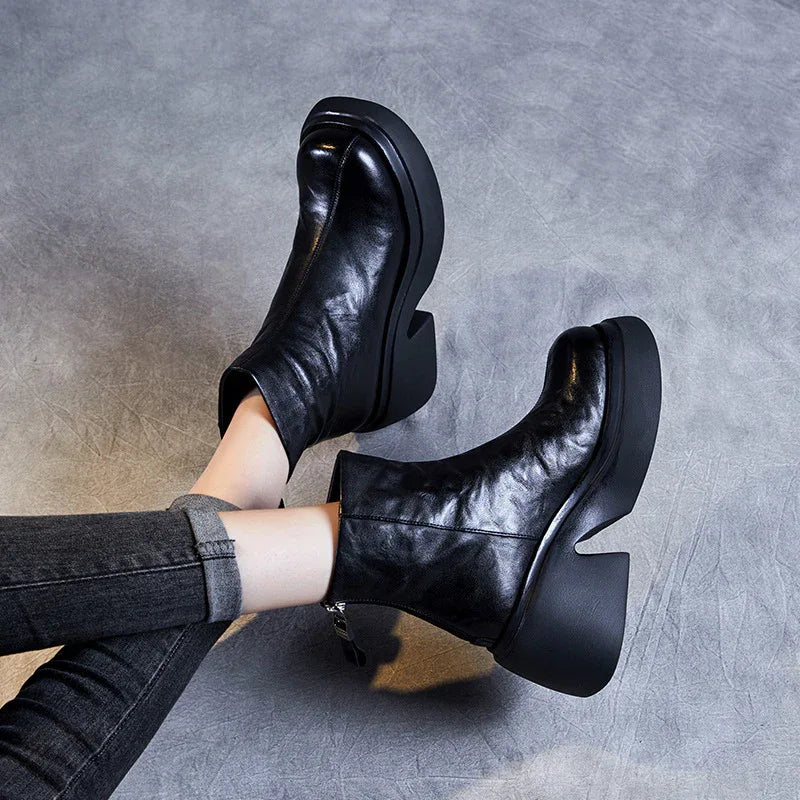 Autumn And Winter New Thick Bottom Chunky Heel Women's Ankle Boots - DanaFashionstore