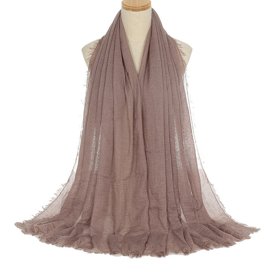 Pleated Viscose Yarn Monochrome Scarf Natural Wrinkled Cotton And Linen Burrs