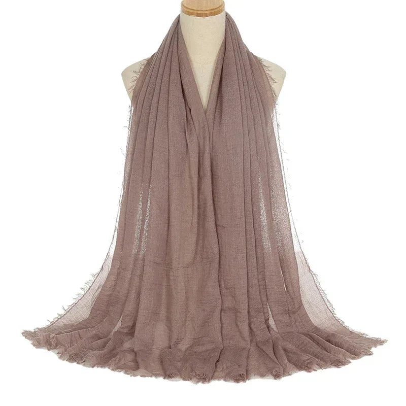Pleated Viscose Yarn Monochrome Scarf Natural Wrinkled Cotton And Linen Burrs - DanaFashionstore