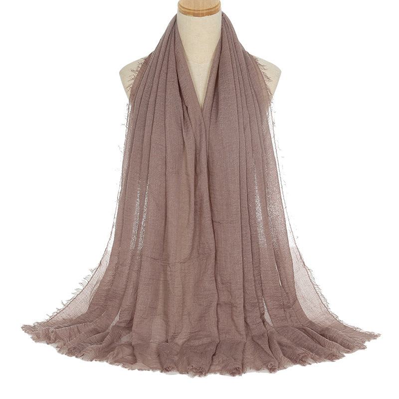 Pleated Viscose Yarn Monochrome Scarf Natural Wrinkled Cotton And Linen Burrs