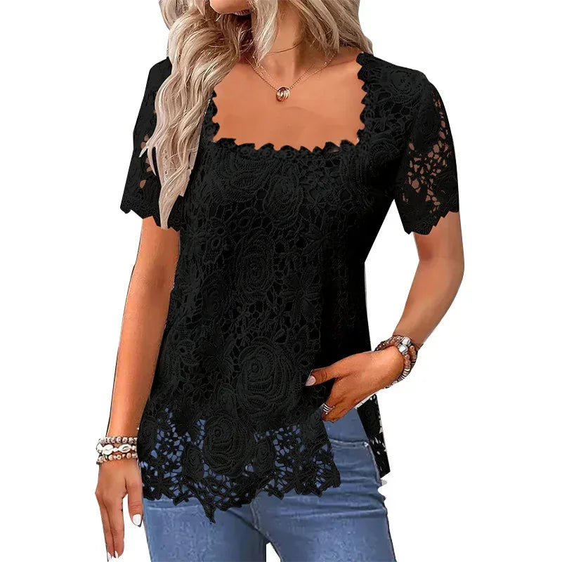 Rose Lace T-shirt Top For Women - DanaFashionstore