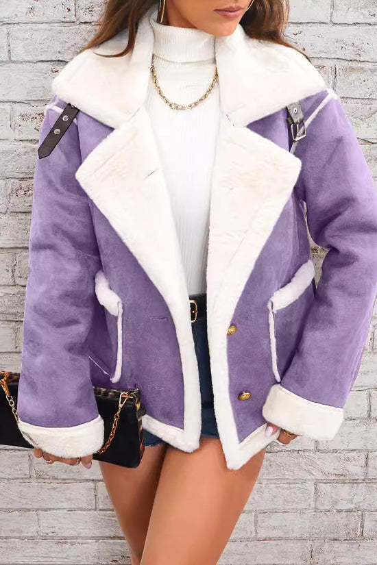Fashion Polo Collar Plush Jacket Winter Warm Casual Jacket