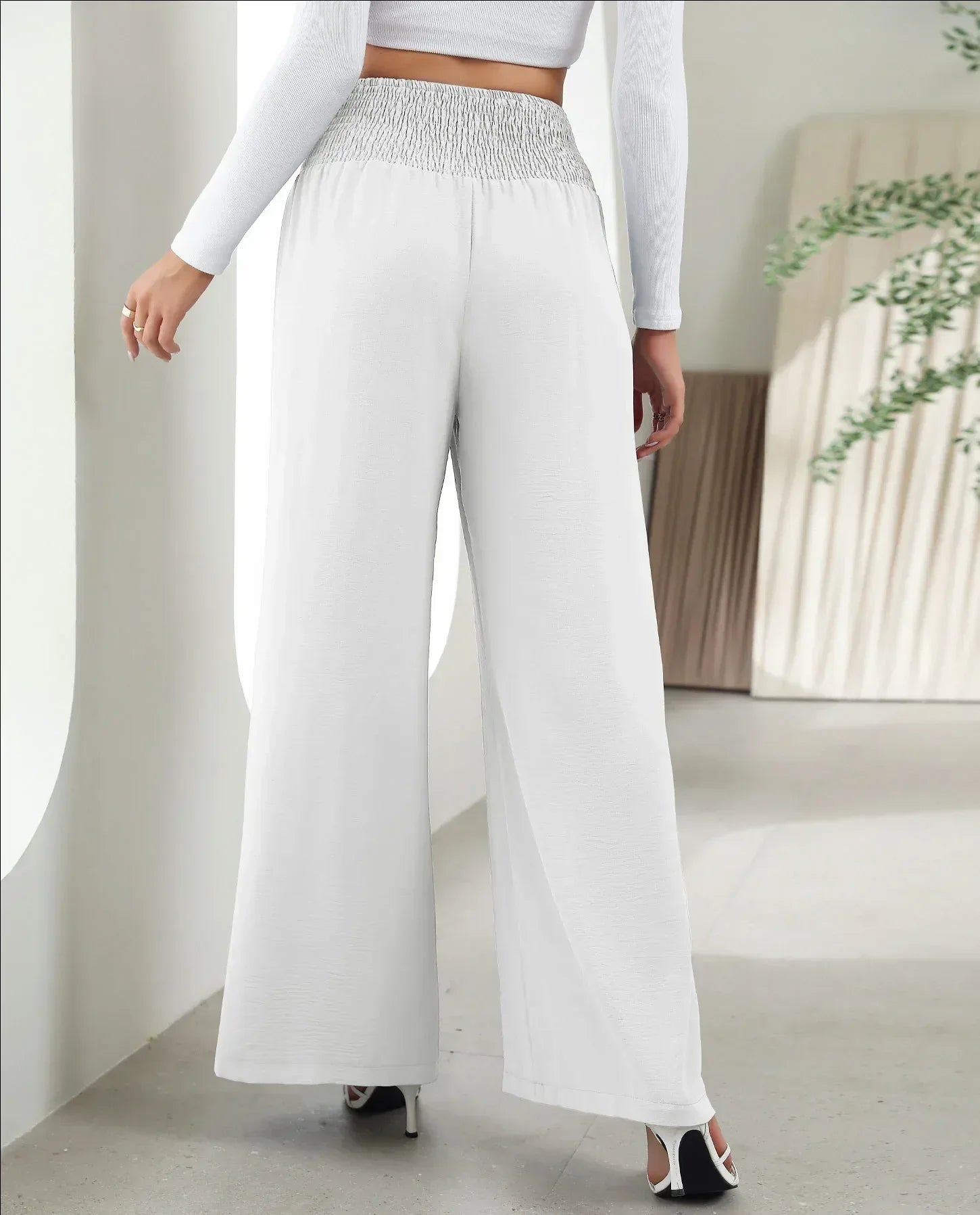 Fashion Straight Wide Leg Pants Elastic High Waist Casual Trousers For Women - DanaFashionstore