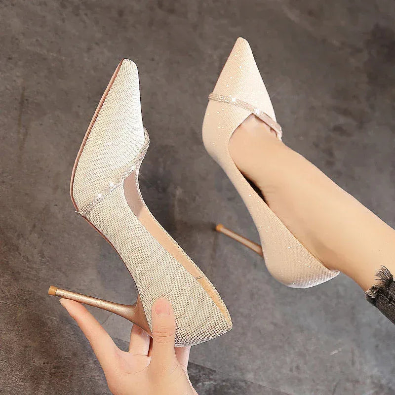 Spring And Autumn All-match French Girl Pointed Rhinestone Stiletto Banquet High Heels - DanaFashionstore