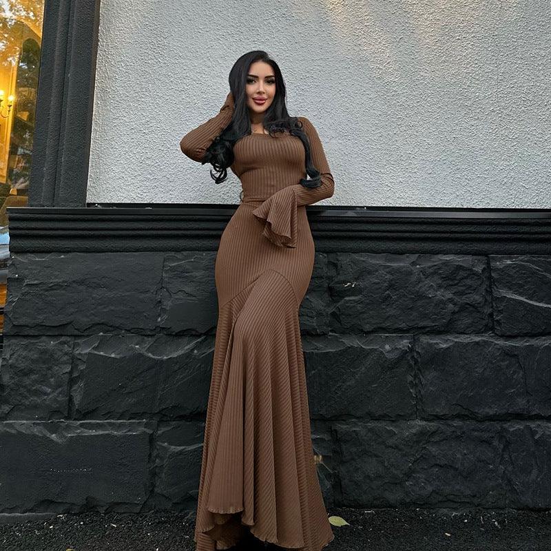 Round Neck Scarf Detail Long Sleeve Maxi Dress - Elegant Casual Dress 2026 - DanaFashionstore