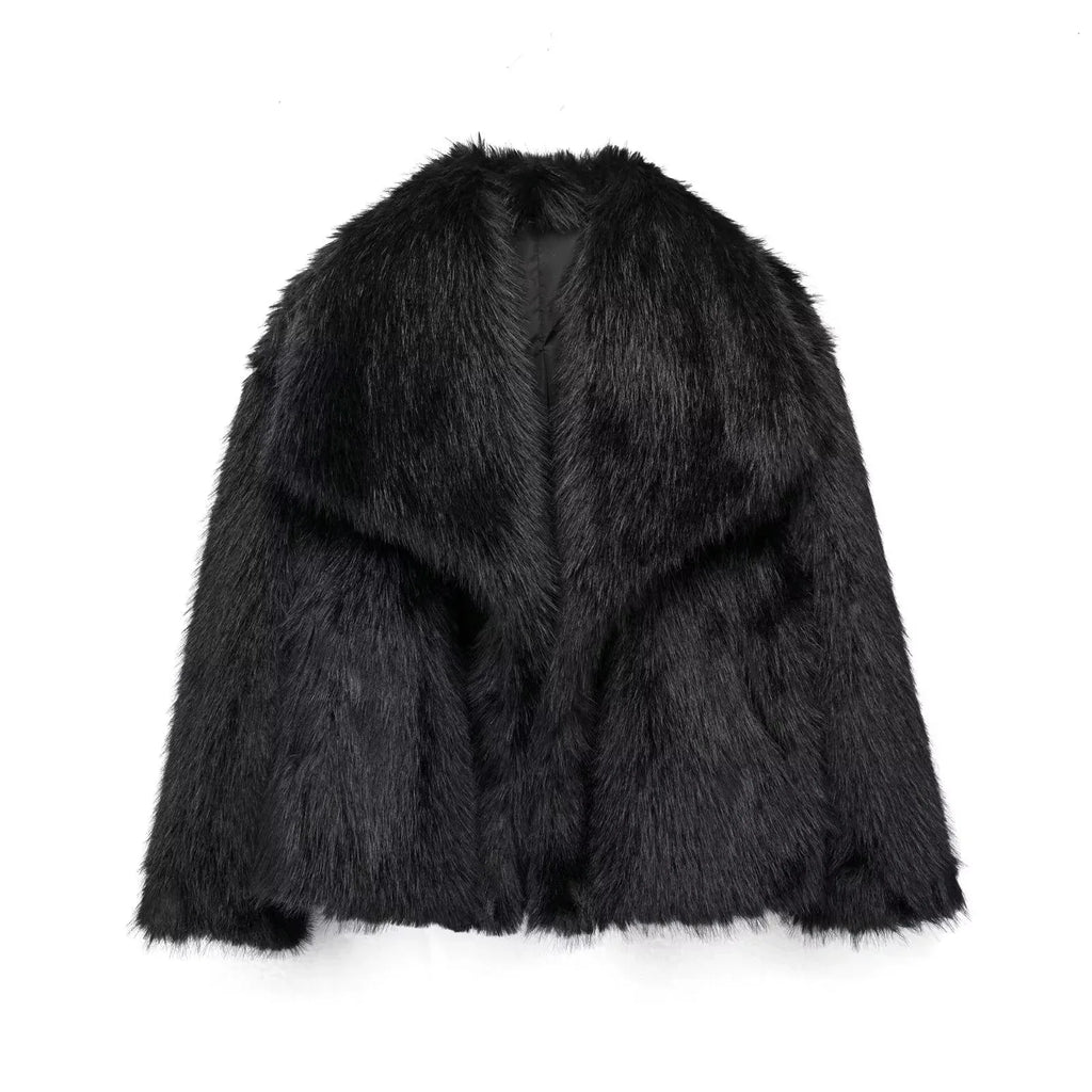 Winter Plush Coat Fashion Warm Thicken Fluffy Lapel Jacket Outwear Casual Long Sleeve Tops Womens Clothing - DanaFashionstore
