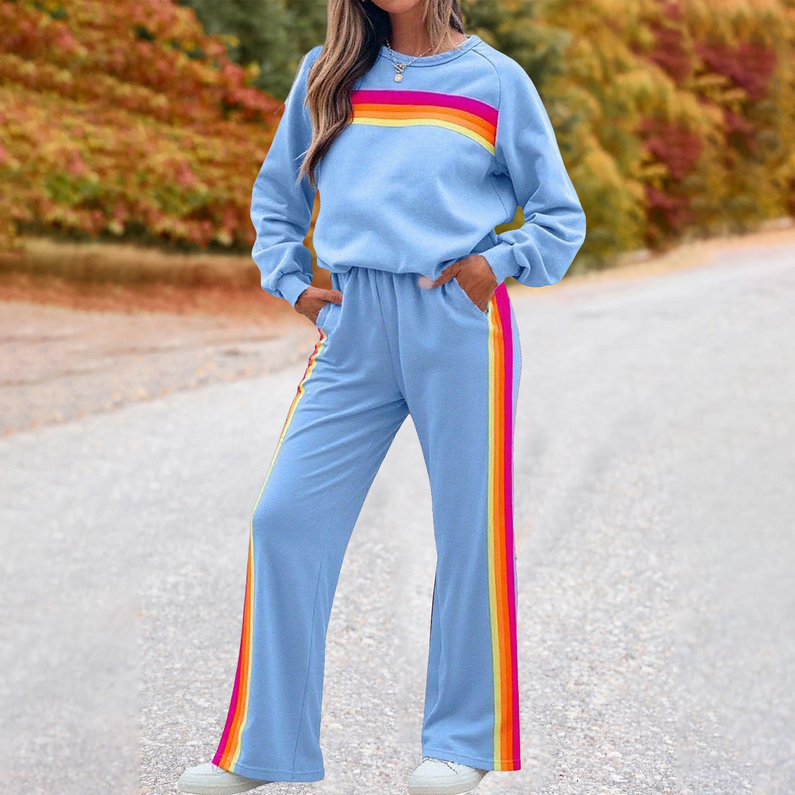 Fleece-lined Thick Rainbow Sweater Suit Women