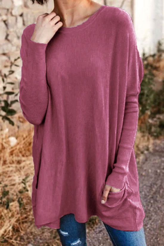 Women's Casual Pocket Loose Long Sleeve Top